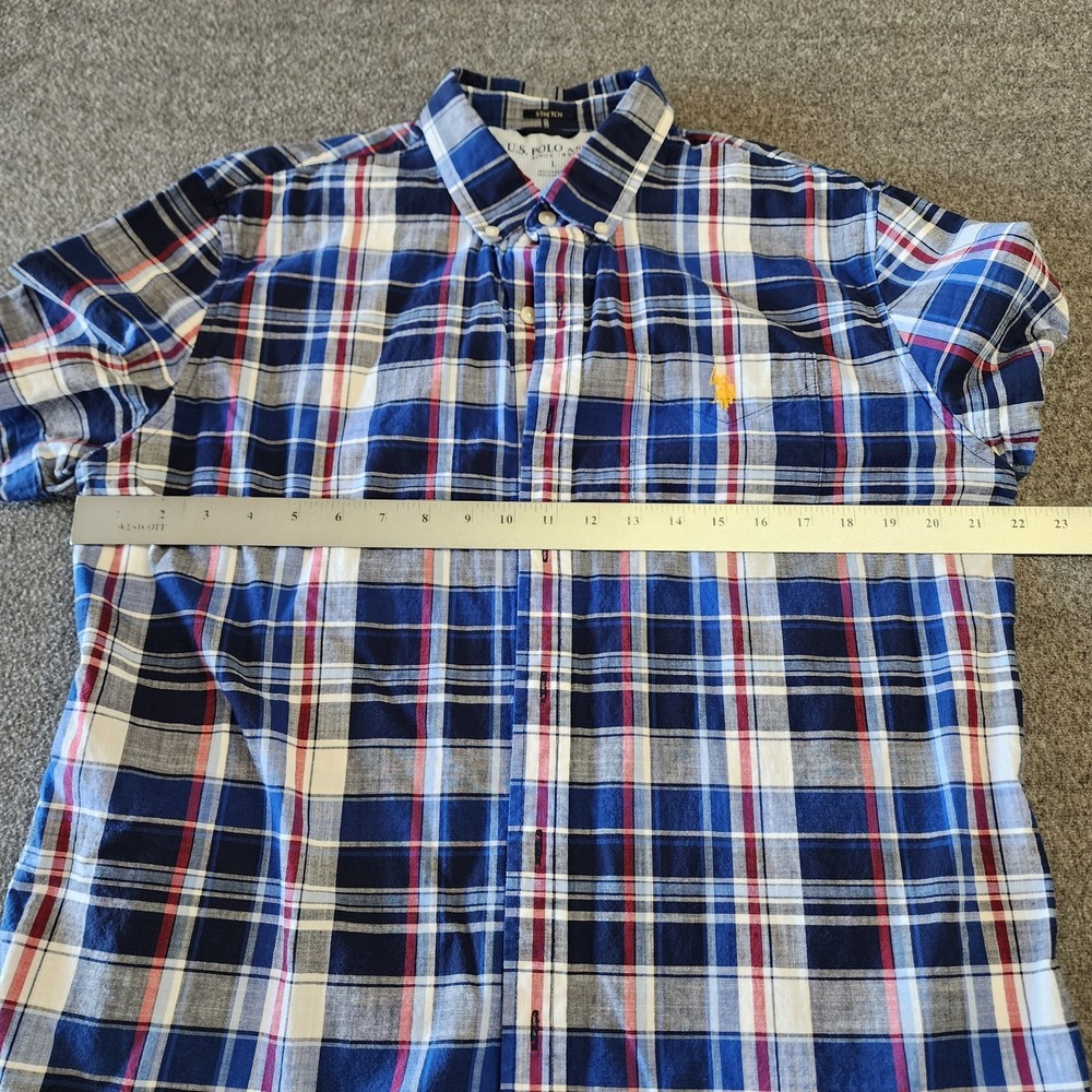 U.S. Polo Assn Plaid Button Front Shirt Men's Large Blue Red Stretch Casual - Picture 8 of 8